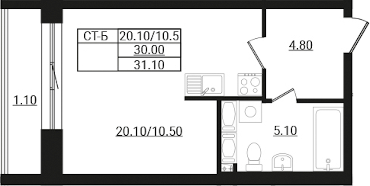 Квартира студия 31.1 м², 4/9 эт., ЖК «Эко Гармония»